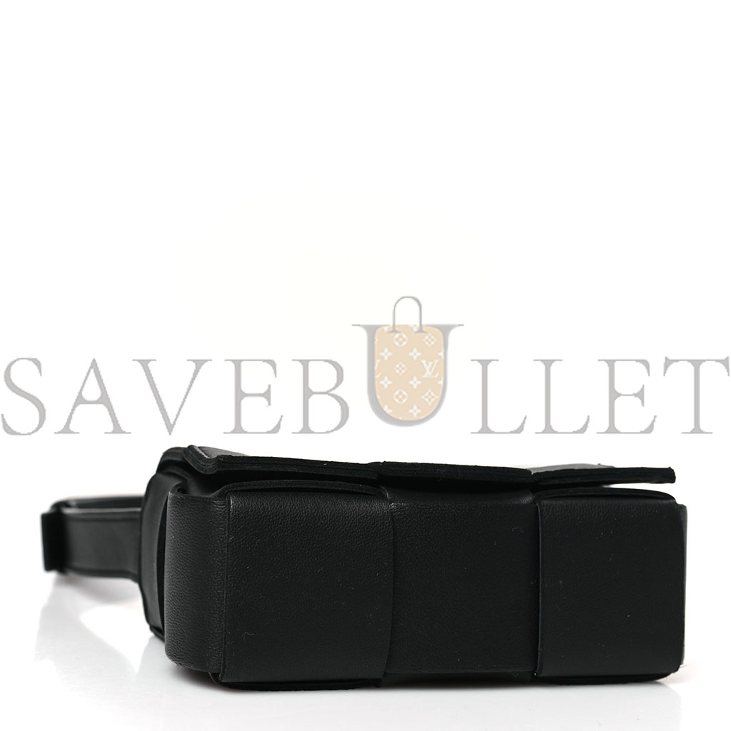 bo*te*ga Ve*ne*ta lambskin maxi intrecciato extra mini cassette crossbody bag black (12*9*5cm)